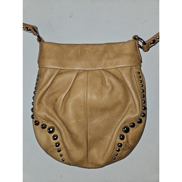 B. Makowsky Studded Tan Leather Crossbody 9x10 - Picture 8 of 11